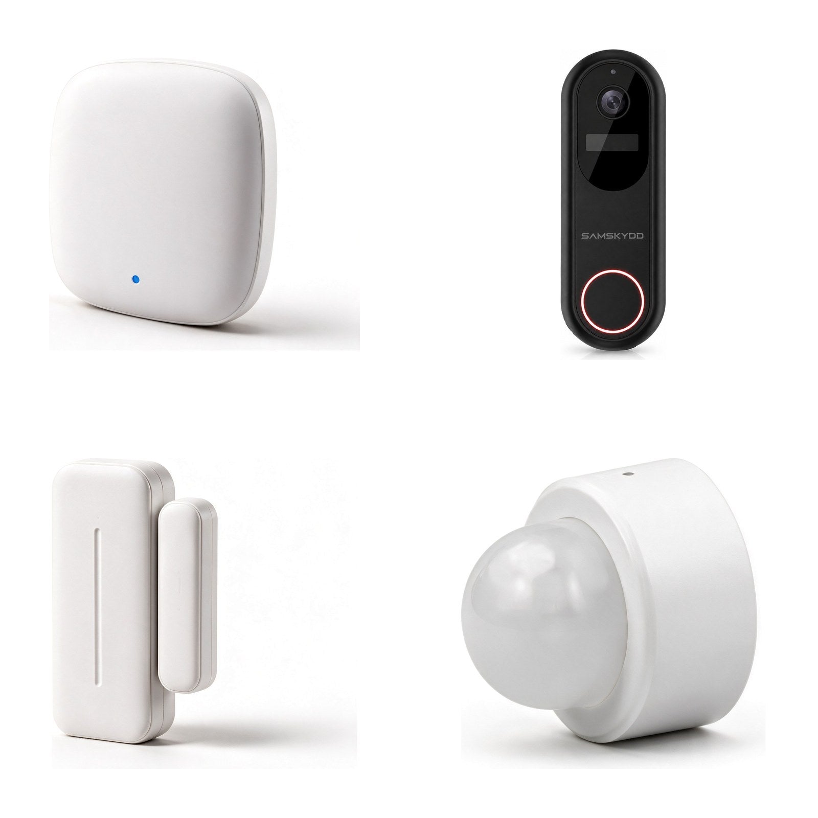 SAMLARM Baspaket – Zigbee hub, videodörrklocka, dörrlarm och rörelsesensor