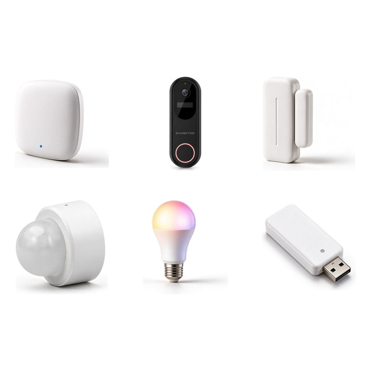 SAMLARM Husbil och båt paket – hub, videodörrklocka, dörrlarm, rörelsesensor, lampa och repeater